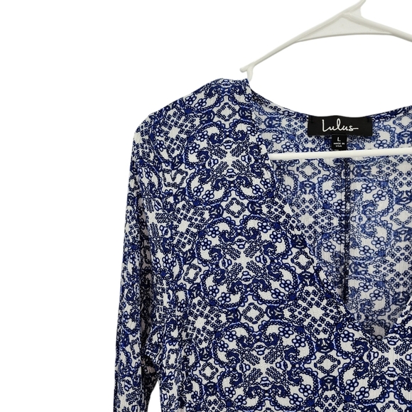 Lulus Women's Mandala Daydream Blue Print High Slits Maxi Dress - L - Picture 3 of 11